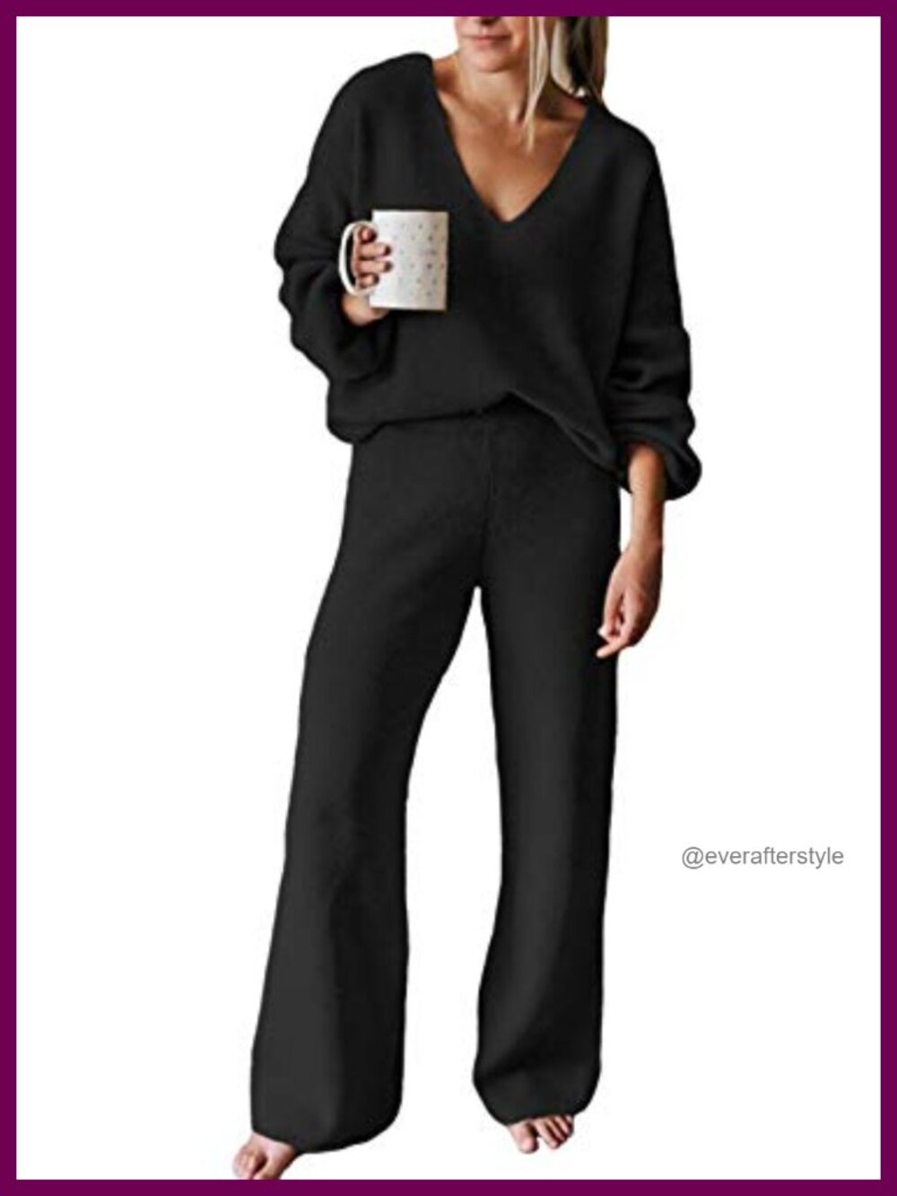 Women's 2 Piece V Neck Knit Sweater & Wide Leg Lounge Set